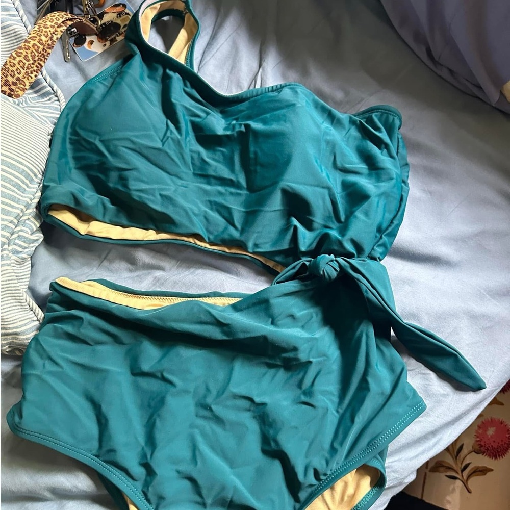 Teal and Yellow one-Piece Swimsuit